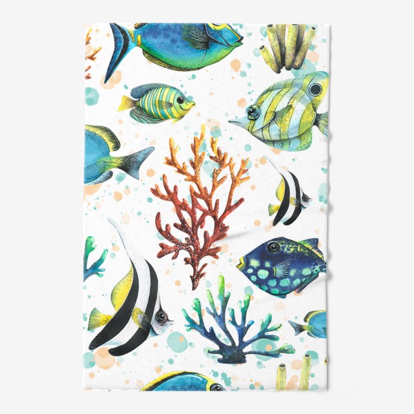 Полотенце &laquo;Яркие тропические рыбки, кораллы. Подводный мир. Акварель.&raquo;