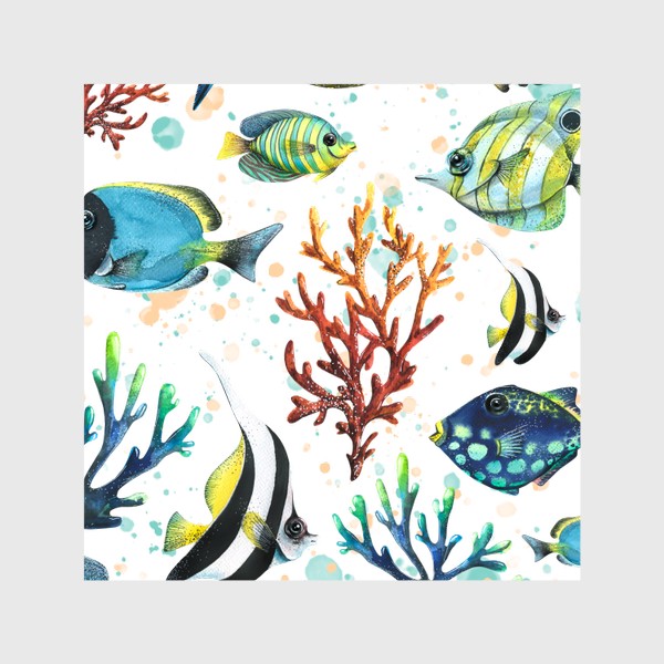 Шторы «Яркие тропические рыбки, кораллы. Подводный мир. Акварель.»