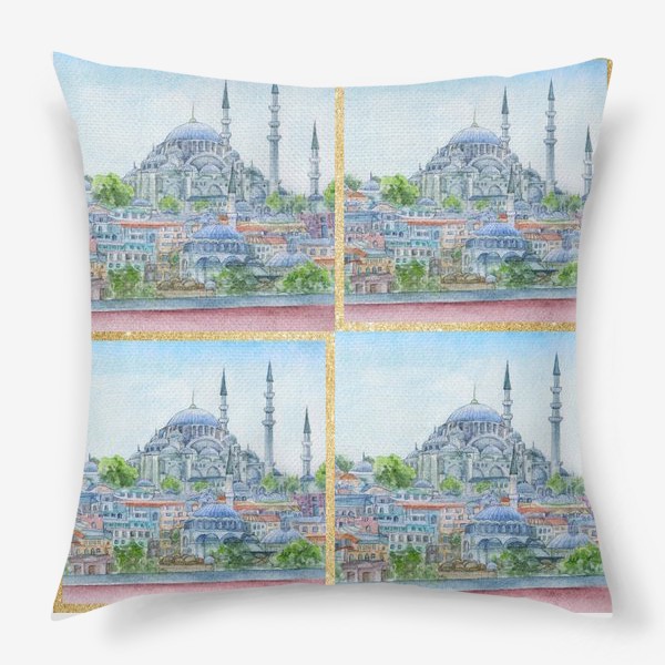 Подушка &laquo;паттерн Турция, город Стамбул, мечеть Сулеймание, ислам&raquo;