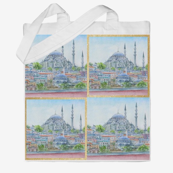 Сумка хб &laquo;паттерн Турция, город Стамбул, мечеть Сулеймание, ислам&raquo;