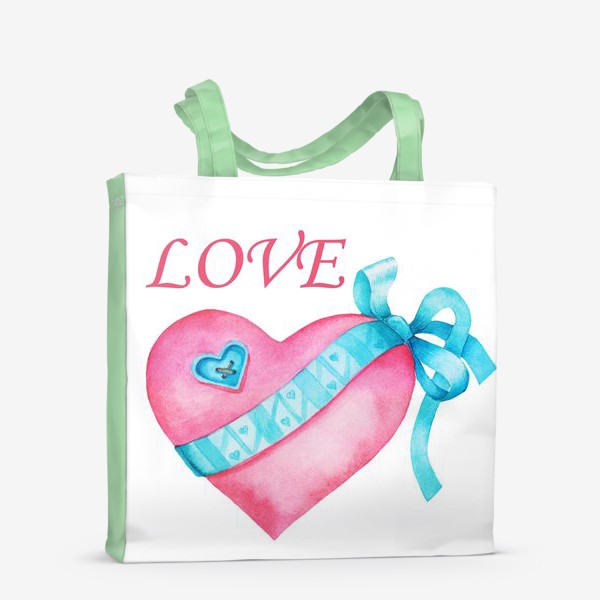 Сумка-шоппер «Акварель Розовое сердце, любовь, день влюбленных, символ»