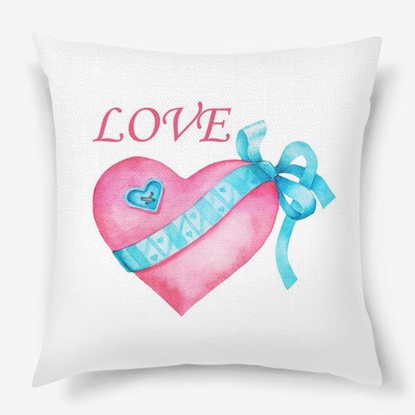 Подушка «Акварель Розовое сердце, любовь, день влюбленных, символ»