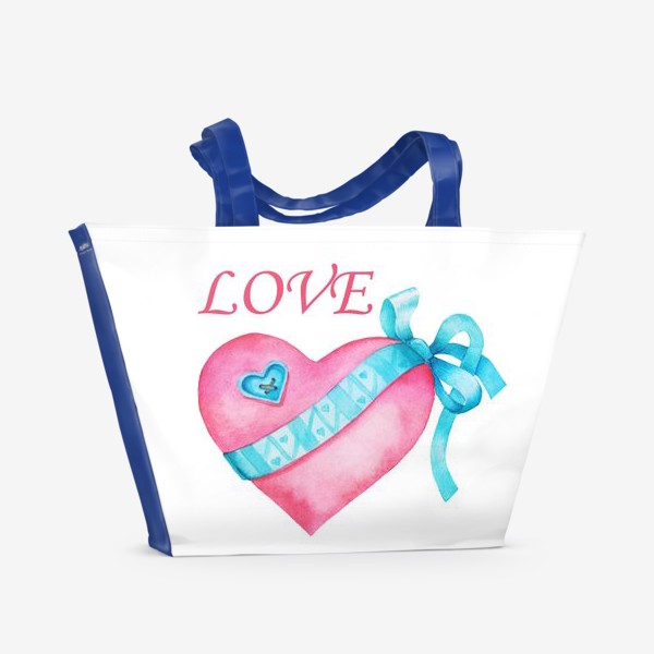 Пляжная сумка «Акварель Розовое сердце, любовь, день влюбленных, символ»