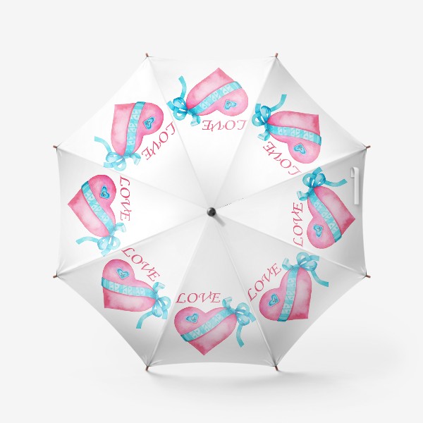 Зонт «Акварель Розовое сердце, любовь, день влюбленных, символ»