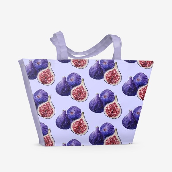 Пляжная сумка «Три инжира. паттерн на фиолетовом фоне»