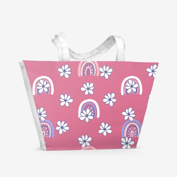 Пляжная сумка &laquo;Радуги и цветы, розовый&raquo;