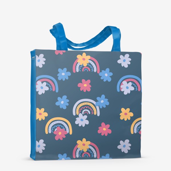 Сумка-шоппер «Радуги и цветы, синий»