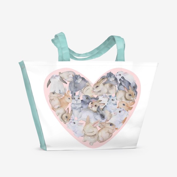 Пляжная сумка «Акварель сердце полное любви к кроликам»