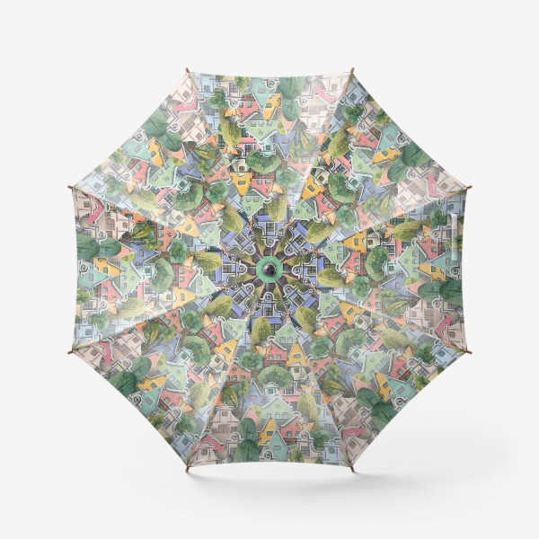 Зонт &laquo;Европейские домики, милые разноцветные. Акварель, паттерн.&raquo;