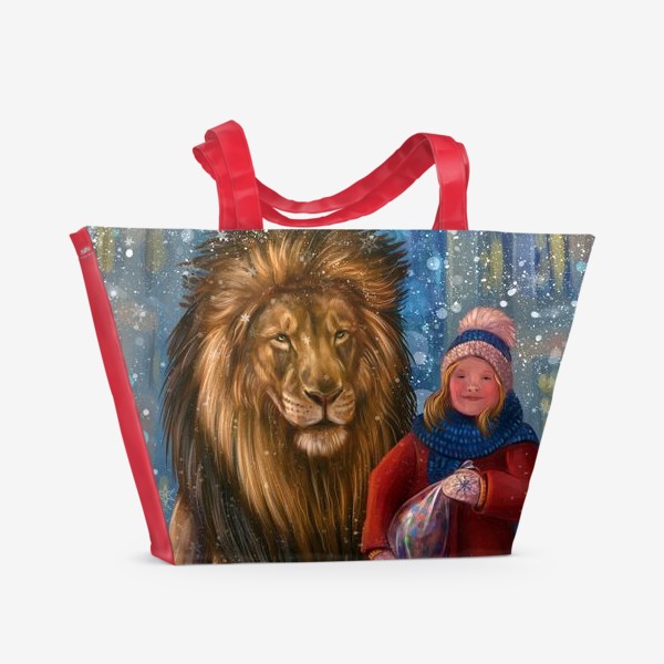Пляжная сумка «Девочка и ее лев.»
