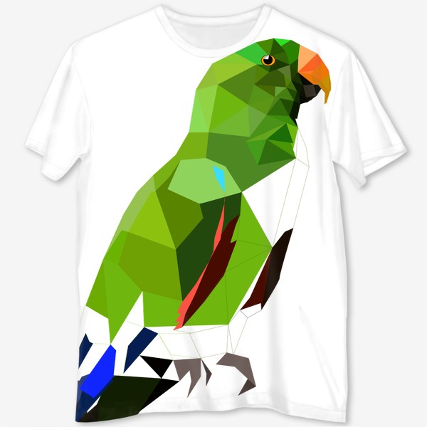 Футболка с полной запечаткой «Ааа, и зелёный попугай! Благородный зелёно-красный попугай, птицы Бразилии»