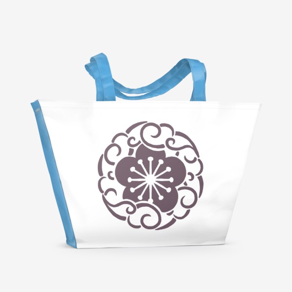 Пляжная сумка «Японский цветочный герб на каждый день. 6 января, цветок - камнеломка поникающая (saxifraga merkii)»
