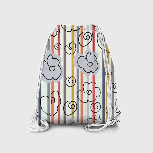 Рюкзак «Полосатый принт с цветами. Бесшовный полосатый принт с абстрактными цветами.»