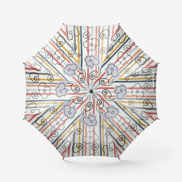 Зонт «Полосатый принт с цветами. Бесшовный полосатый принт с абстрактными цветами.»