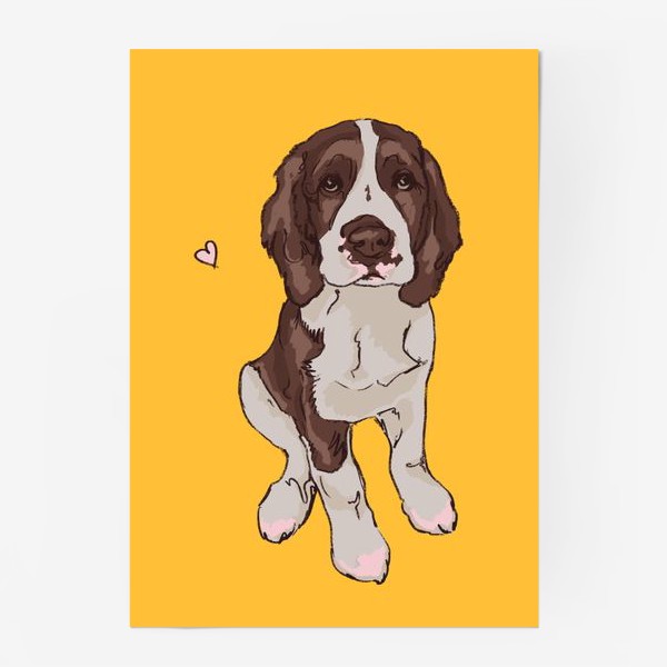 Постер «Спаниель щенок с сердечком - охотничьи собаки»