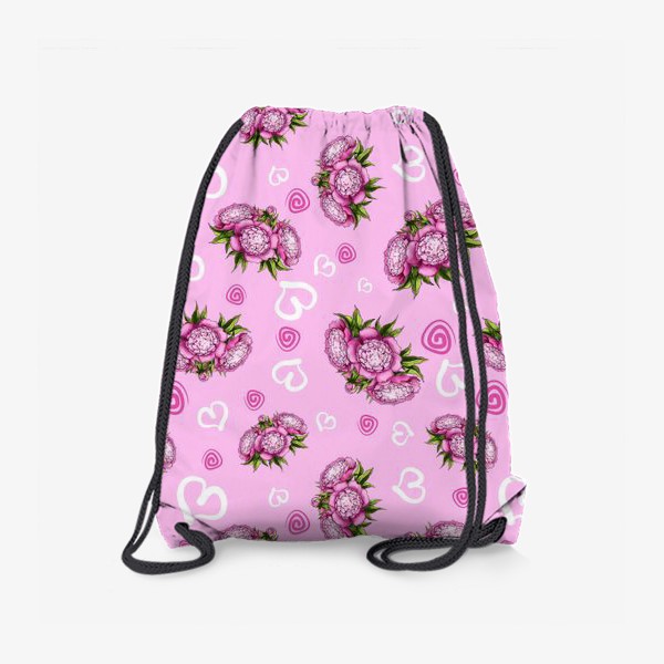 Рюкзак «Пионы с сердечками на розовом фоне»
