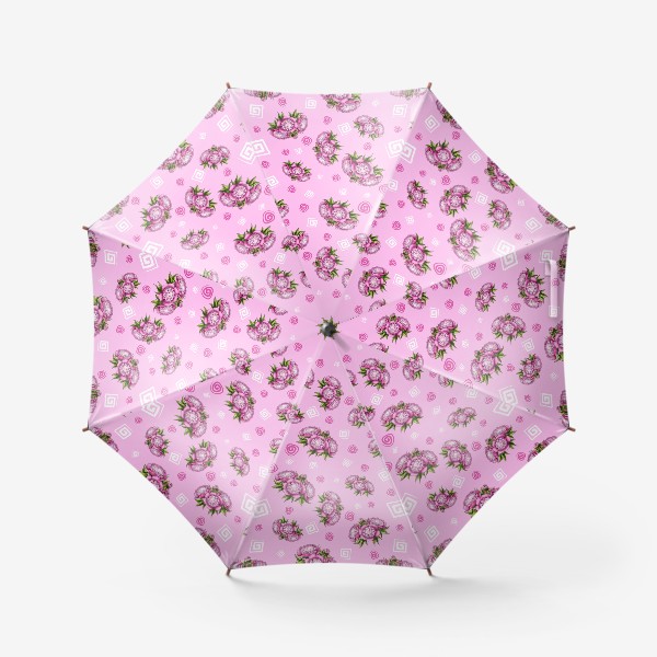 Зонт «Пионы с завитушками на розовом фоне»