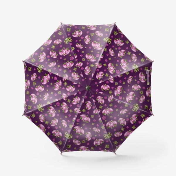 Зонт «Пионы с завитушками на фиолетовом фоне»