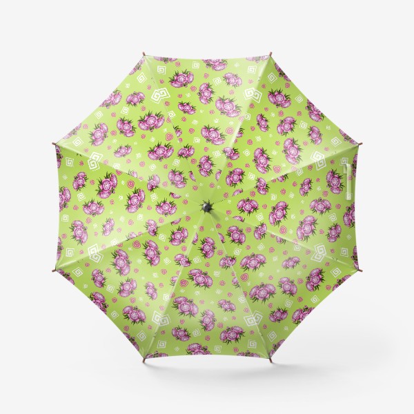 Зонт «Пионы с завитушками на салатовом фоне»