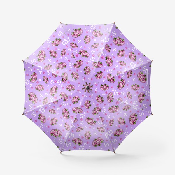 Зонт «Пионы с сердечками на лиловом фоне»