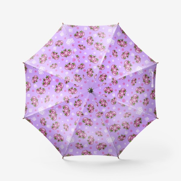 Зонт «Пионы с завитушками на лиловом фоне»