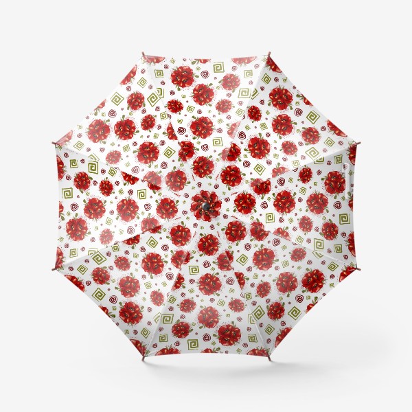 Зонт «Маки с завитушками на белом фоне»