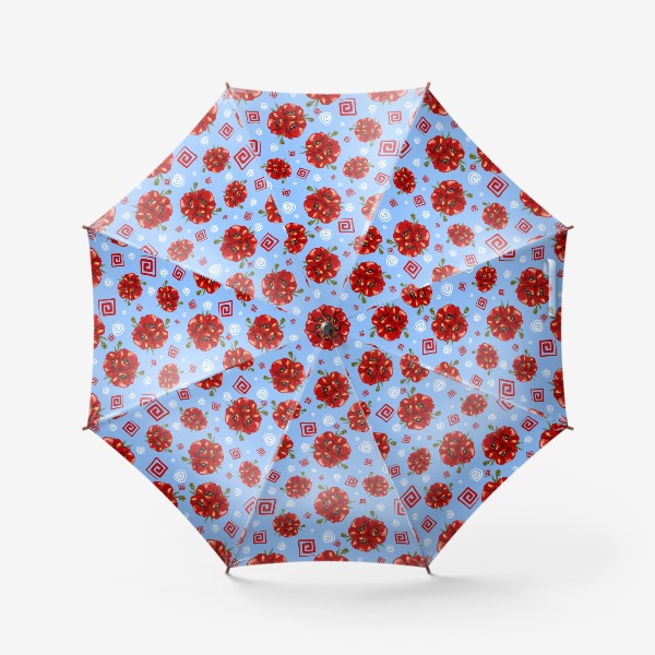 Зонт «Маки с завитушками на голубом фоне»