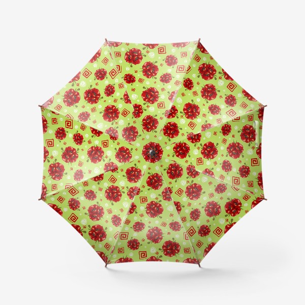 Зонт «Маки с завитушками на салатовом фоне»