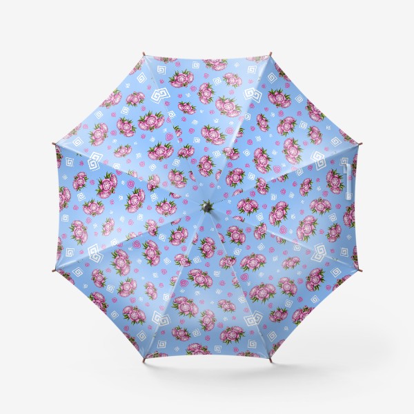 Зонт «Пионы с завитушками на голубом фоне»