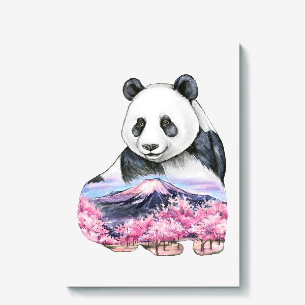 Холст «Панда и цветение сакуры»