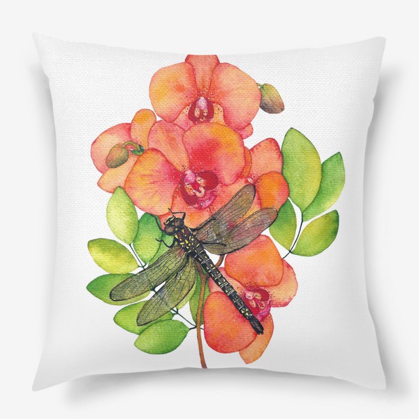 Подушка «Орхидея и стрекоза»