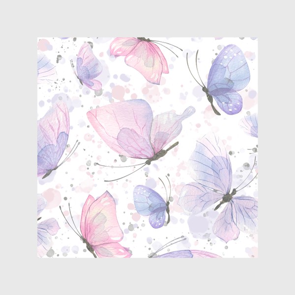 Скатерть &laquo;Розовые, фиолетовые, голубые бабочки. Акварель, паттерн.&raquo;