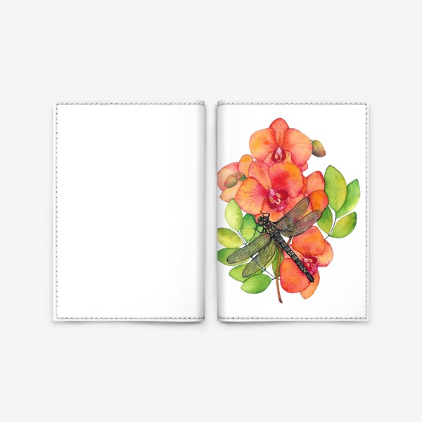 Обложка для паспорта &laquo;Орхидея и стрекоза&raquo;
