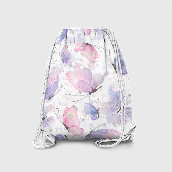 Рюкзак «Розовые, фиолетовые, голубые бабочки. Акварель, паттерн.»