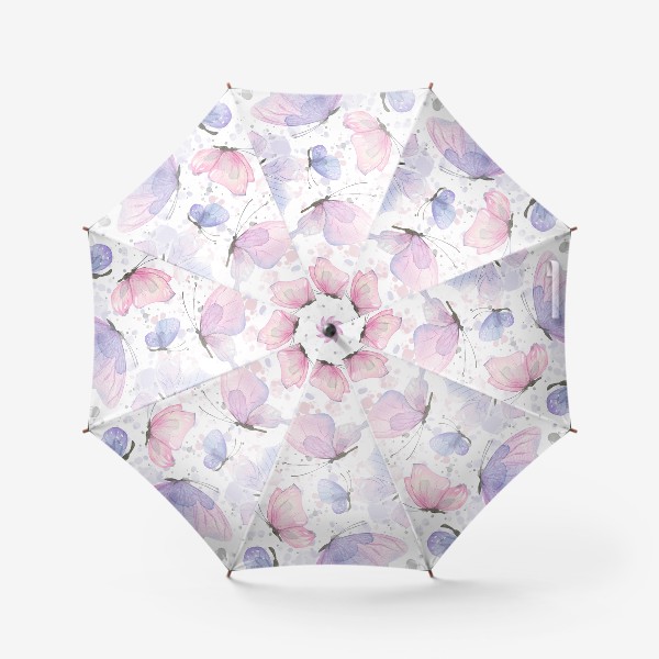 Зонт «Розовые, фиолетовые, голубые бабочки. Акварель, паттерн.»