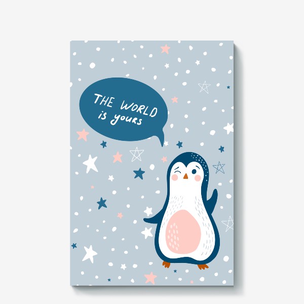 Холст «Милый детский принт с пингвином»