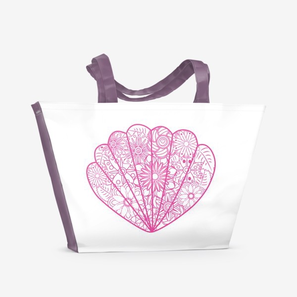Пляжная сумка «Ракушка с цветочным узором зентангл»