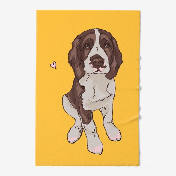 Полотенце «Спаниель щенок с сердечком - охотничьи собаки»