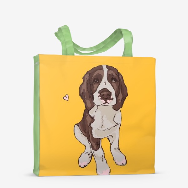 Сумка-шоппер «Спаниель щенок с сердечком - охотничьи собаки»