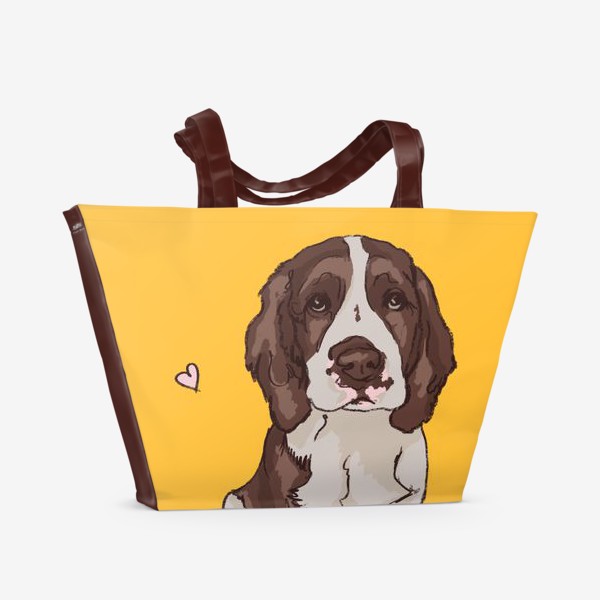 Пляжная сумка «Спаниель щенок с сердечком - охотничьи собаки»
