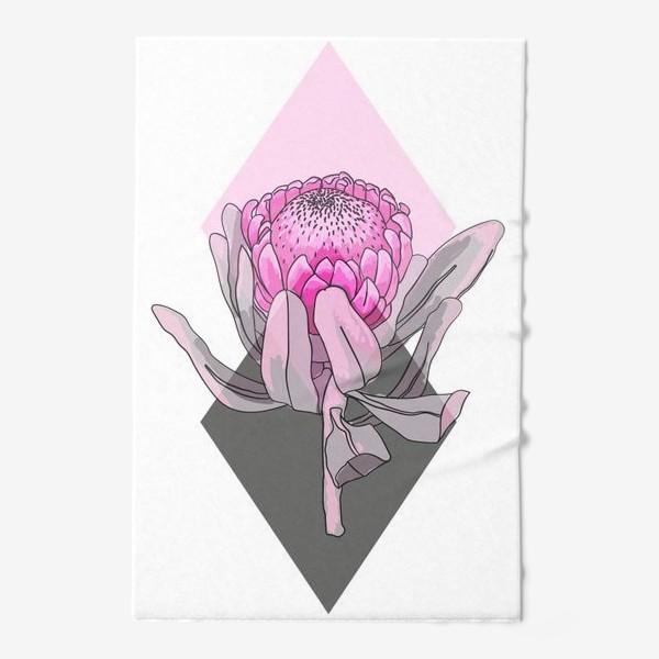 Полотенце «Розовая Протея и ромбы»