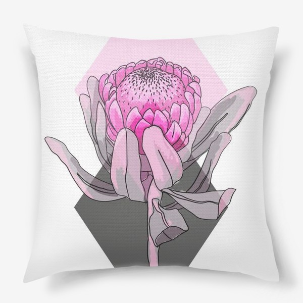 Подушка «Розовая Протея и ромбы»
