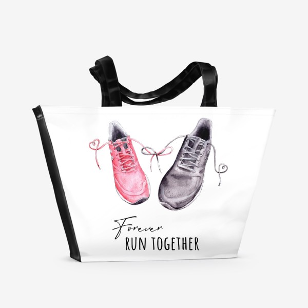 Пляжная сумка «Кроссовки, бег, спорт, Влюбленная пара»