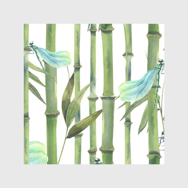 Скатерть «Стебли и листья бамбука, стрекозы. Акварель, паттерн.»