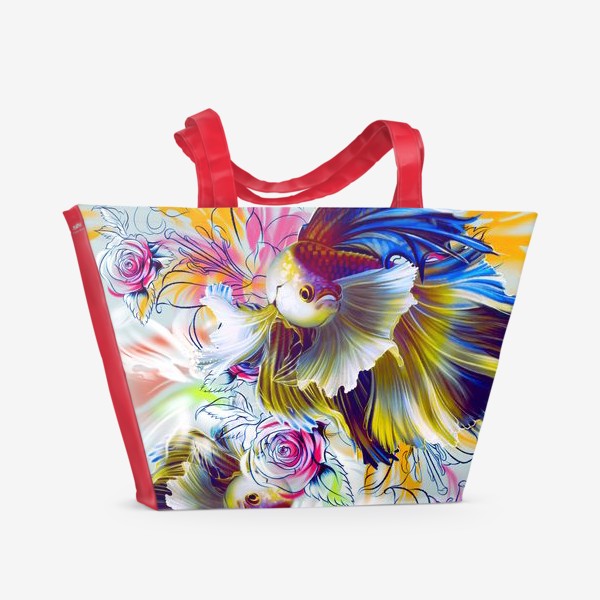 Пляжная сумка «Золотая рыбка и цветы»