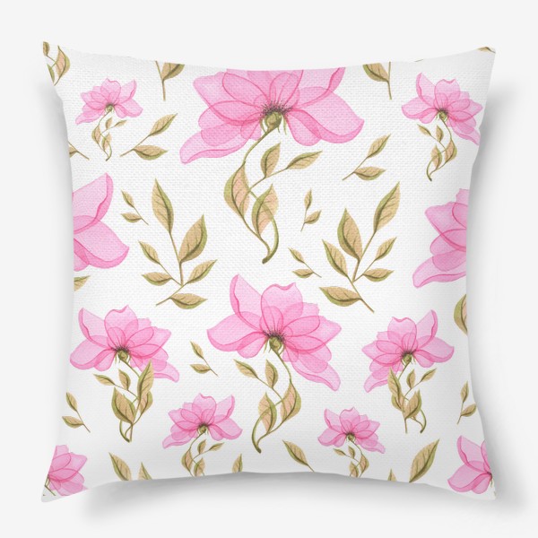 Подушка «Розовые цветы абстрактные, простые. Акварель, паттерн.»
