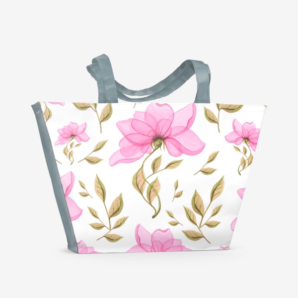Пляжная сумка «Розовые цветы абстрактные, простые. Акварель, паттерн.»