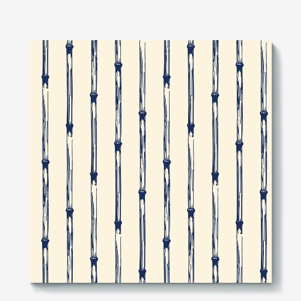 Холст «Синий абстрактный бамбук на бежевом фоне»