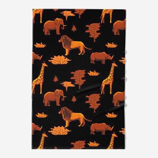 Полотенце &laquo;Африканский этнический паттерн с животными из серии (жираф, слон, лев, носорог)&raquo;