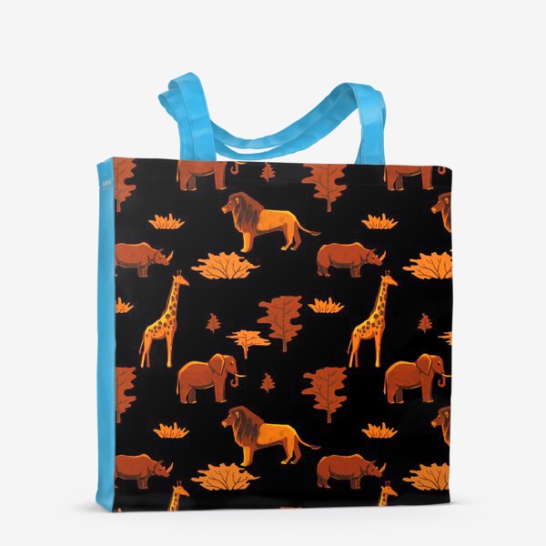 Сумка-шоппер &laquo;Африканский этнический паттерн с животными из серии (жираф, слон, лев, носорог)&raquo;